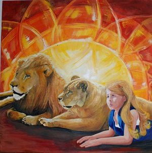 Girl and Lions